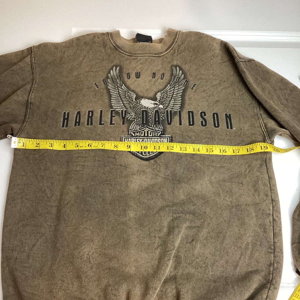 Harley Davidson Sweatshirt Lummus Asheville Brown Acid Wash Eagle Gene Small 108 - Picture 4 of 9